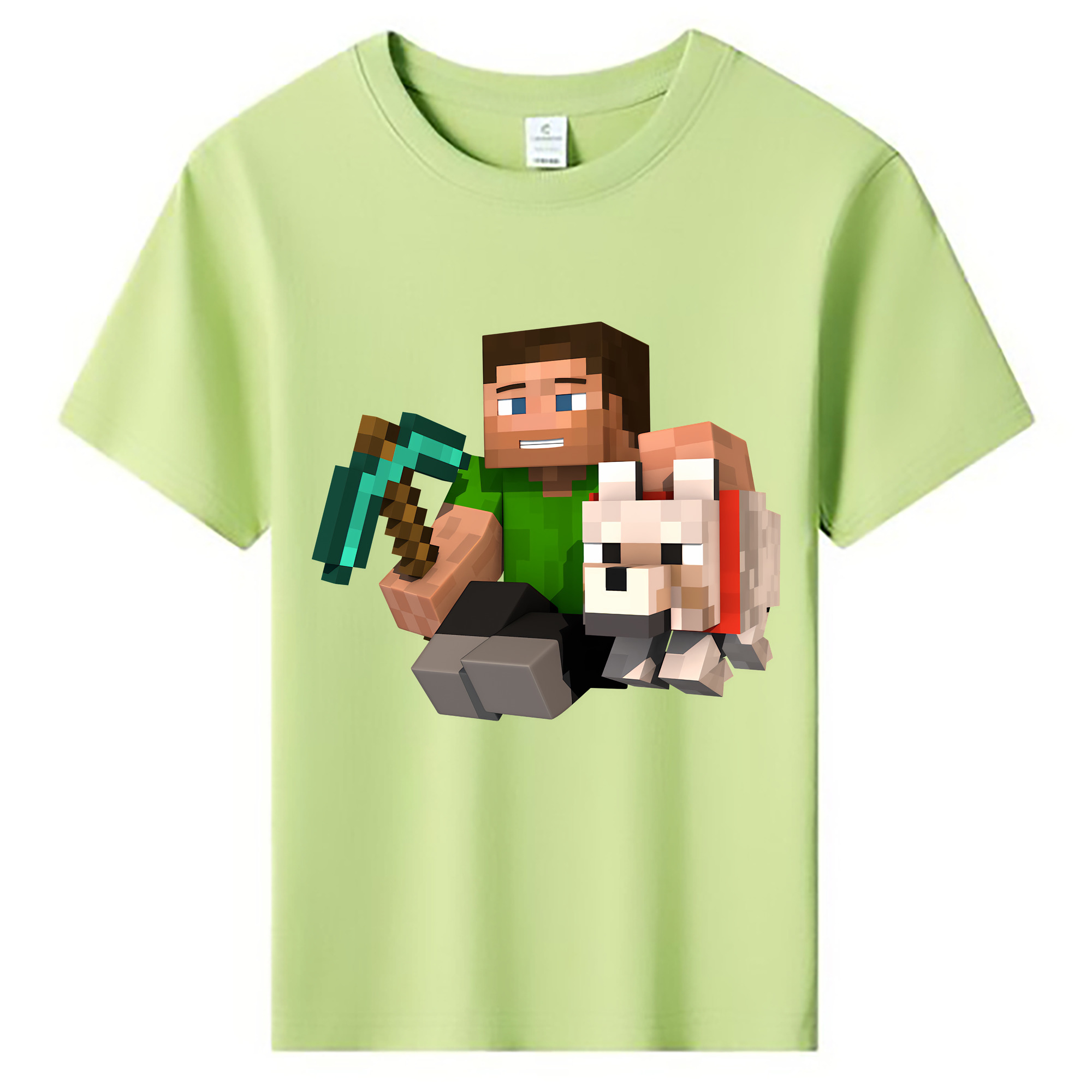 （画像用） マインクラフト ブロックの世界 Minecraft MC Block world 綿100％キッズTシャツ（フロントプリント）